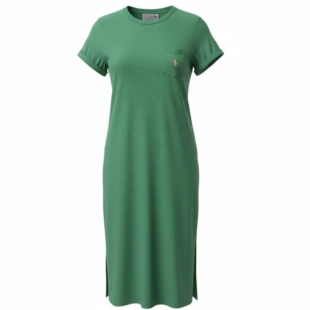 Polo Ralph Lauren T Shirt Dress Logo Embroidered Cotton Jersey Green NWT Dress S